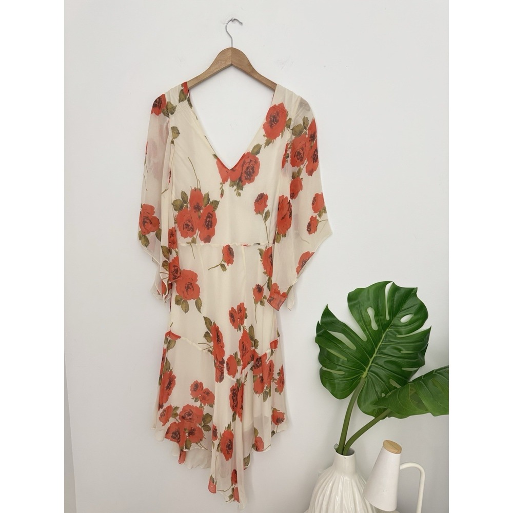 STUNNING Vtg Y2K Sue Wong Ivory Floral Silk Fairy Medi Dress 12 P - Picture 5 of 7